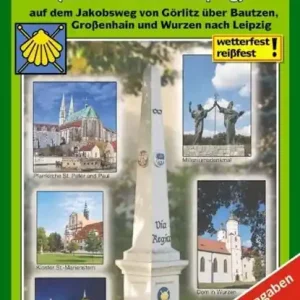 Wander- und Radwanderkarte Ökumenischer Pilgerweg Görlitz-Vacha (Teil 1 Görlitz-Leipzig) mit Zick-Zack-Faltung. 1:50000 Lage Kosten